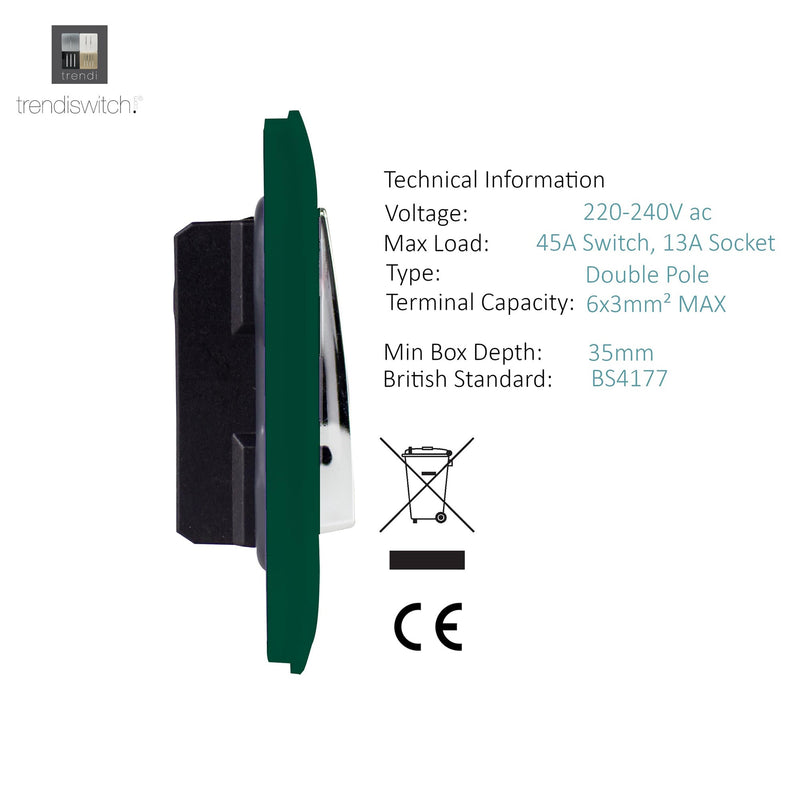 Load image into Gallery viewer, Trendi Switch ART-WHS213DG, Artistic Modern Cooker Control Panel 13amp with 45amp Switch Dark Green Finish, BRITISH MADE, (47mm Back Box Required), 5yrs Warranty - 54328
