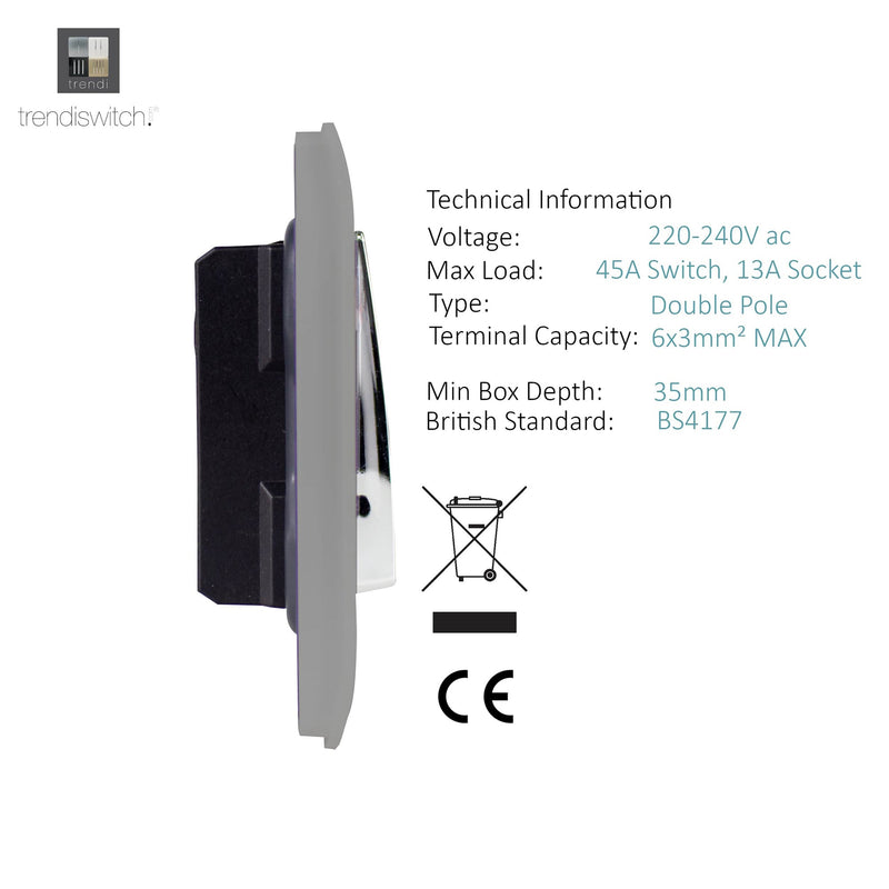 Load image into Gallery viewer, Trendi Switch ART-WHS213LG, Artistic Modern Cooker Control Panel 13amp with 45amp Switch Light Grey Finish, BRITISH MADE, (47mm Back Box Required), 5yrs Warranty - 54329
