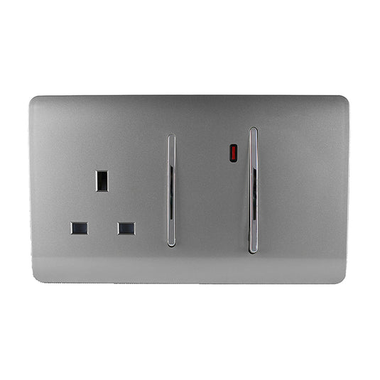 Trendi Switch ART-WHS213LG, Artistic Modern Cooker Control Panel 13amp with 45amp Switch Light Grey Finish, BRITISH MADE, (47mm Back Box Required), 5yrs Warranty - 54329