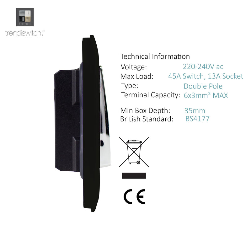 Load image into Gallery viewer, Trendi Switch ART-WHS213MBK, Artistic Modern Cooker Control Panel 13amp with 45amp Switch Matt Black Finish, BRITISH MADE, (47mm Back Box Required), 5yrs Warranty - 43962
