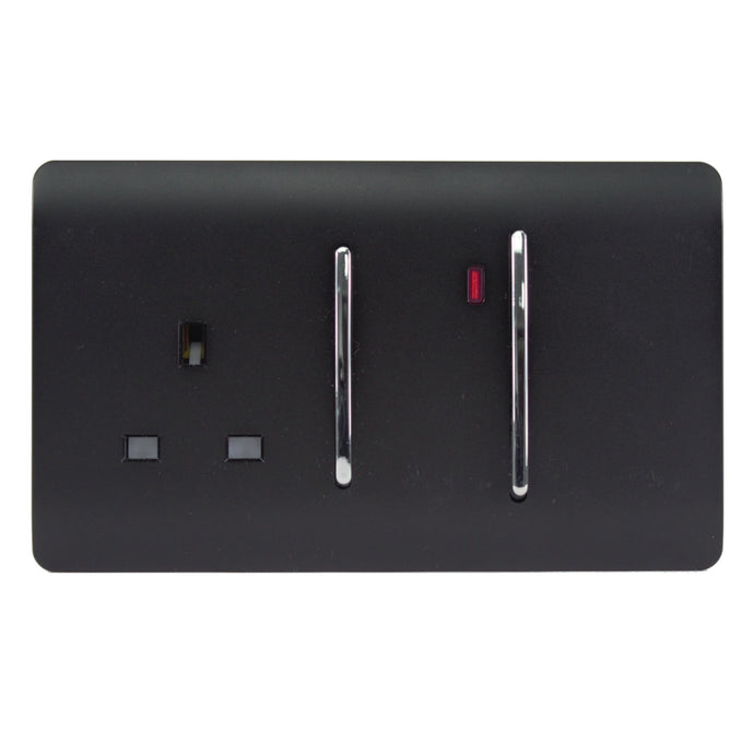 Trendi Switch ART-WHS213MBK, Artistic Modern Cooker Control Panel 13amp with 45amp Switch Matt Black Finish, BRITISH MADE, (47mm Back Box Required), 5yrs Warranty - 43962