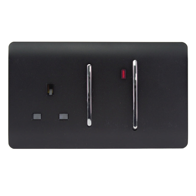 Load image into Gallery viewer, Trendi Switch ART-WHS213MBK, Artistic Modern Cooker Control Panel 13amp with 45amp Switch Matt Black Finish, BRITISH MADE, (47mm Back Box Required), 5yrs Warranty - 43962
