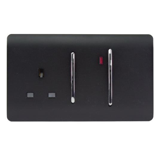 Trendi Switch ART-WHS213MBK, Artistic Modern Cooker Control Panel 13amp with 45amp Switch Matt Black Finish, BRITISH MADE, (47mm Back Box Required), 5yrs Warranty - 43962