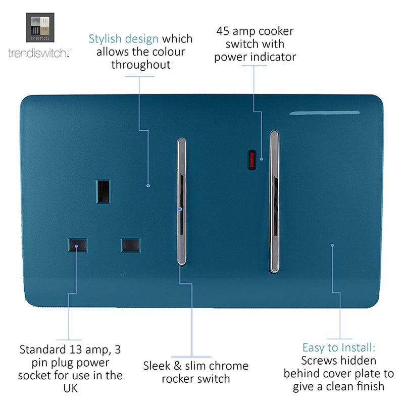 Load image into Gallery viewer, Trendi Switch ART-WHS213MD, Artistic Modern Cooker Control Panel 13amp with 45amp Switch Midnight Blue Finish, BRITISH MADE, (47mm Back Box Required), 5yrs Warranty - 54330
