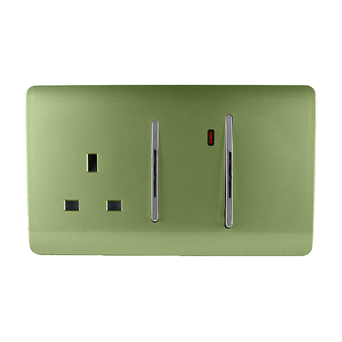 Trendi Switch ART-WHS213MG, Artistic Modern Cooker Control Panel 13amp with 45amp Switch Moss Green Finish, BRITISH MADE, (47mm Back Box Required), 5yrs Warranty - 54331