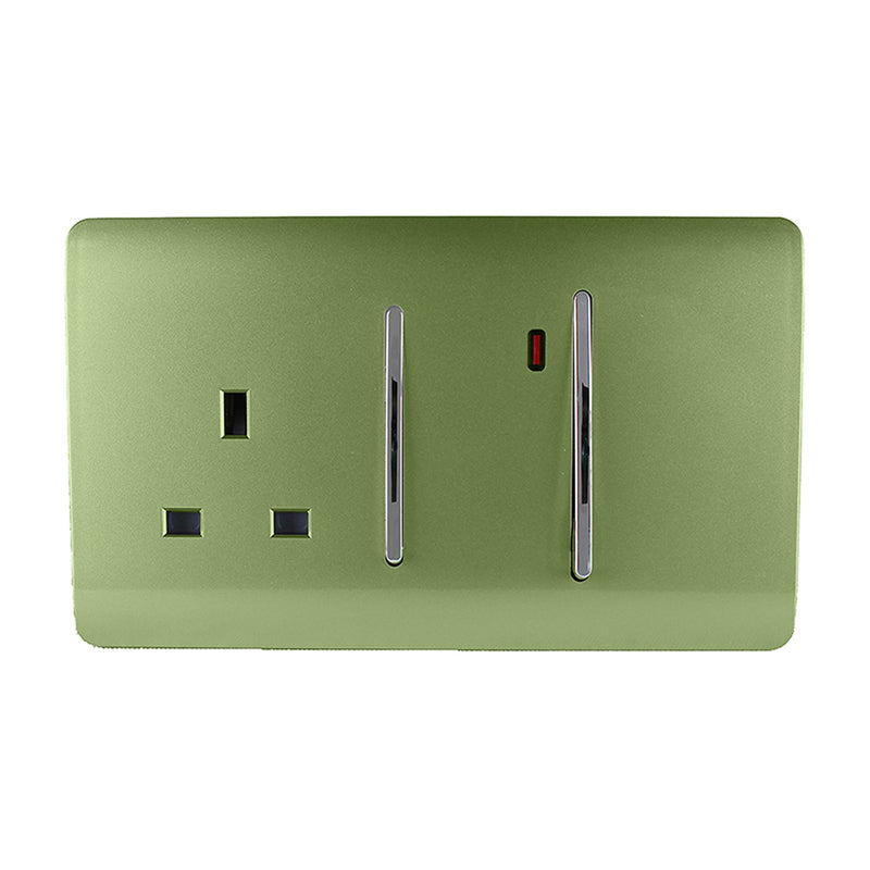 Load image into Gallery viewer, Trendi Switch ART-WHS213MG, Artistic Modern Cooker Control Panel 13amp with 45amp Switch Moss Green Finish, BRITISH MADE, (47mm Back Box Required), 5yrs Warranty - 54331
