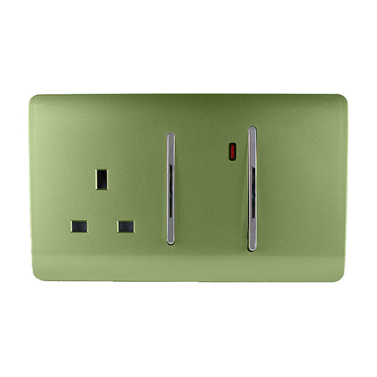 Trendi Switch ART-WHS213MG, Artistic Modern Cooker Control Panel 13amp with 45amp Switch Moss Green Finish, BRITISH MADE, (47mm Back Box Required), 5yrs Warranty - 54331