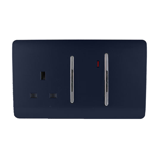 Trendi Switch ART-WHS213NV, Artistic Modern Cooker Control Panel 13amp with 45amp Switch Navy Blue Finish, BRITISH MADE, (47mm Back Box Required), 5yrs Warranty - 54332