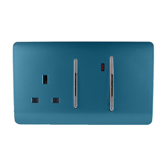 Trendi Switch ART-WHS213OB, Artistic Modern Cooker Control Panel 13amp with 45amp Switch Ocean Blue Finish, BRITISH MADE, (47mm Back Box Required), 5yrs Warranty - 54333