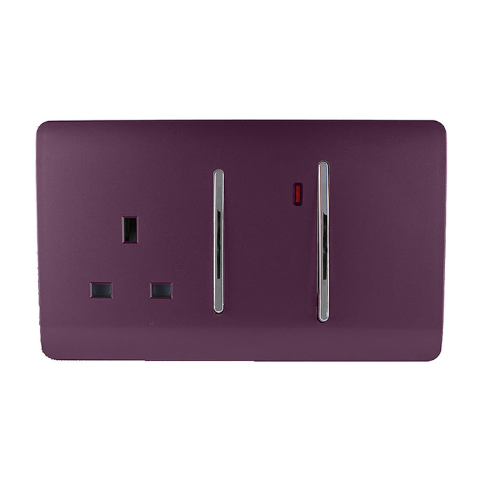Trendi Switch ART-WHS213PL, Artistic Modern Cooker Control Panel 13amp with 45amp Switch Plum Finish, BRITISH MADE, (47mm Back Box Required), 5yrs Warranty - 54336