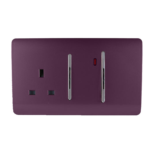 Trendi Switch ART-WHS213PL, Artistic Modern Cooker Control Panel 13amp with 45amp Switch Plum Finish, BRITISH MADE, (47mm Back Box Required), 5yrs Warranty - 54336