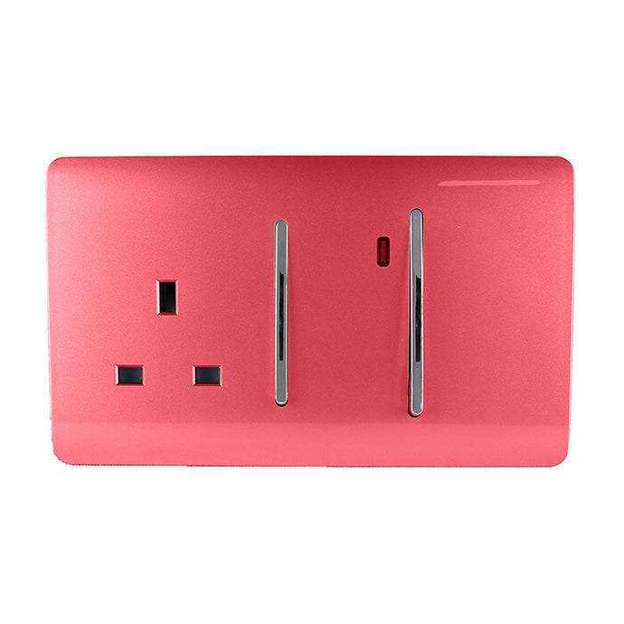 Trendi Switch ART-WHS213SB, Artistic Modern Cooker Control Panel 13amp with 45amp Switch Strawberry Finish, BRITISH MADE, (47mm Back Box Required), 5yrs Warranty - 54337