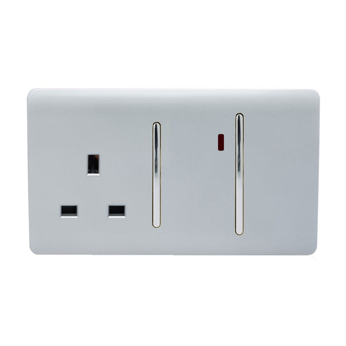 Trendi Switch ART-WHS213SI, Artistic Modern Cooker Control Panel 13amp with 45amp Switch Silver Finish, BRITISH MADE, (47mm Back Box Required), 5yrs Warranty - 43963