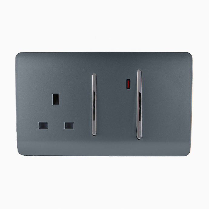 Trendi Switch ART-WHS213WG, Artistic Modern Cooker Control Panel 13amp with 45amp Switch Warm Grey Finish, BRITISH MADE, (47mm Back Box Required), 5yrs Warranty - 54339