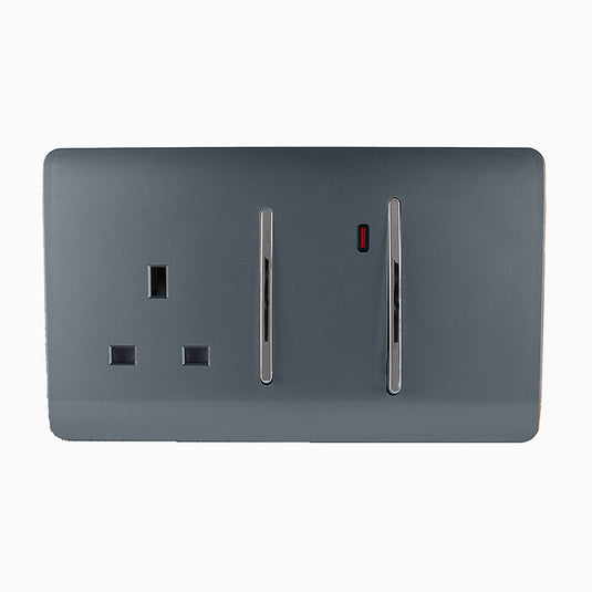Trendi Switch ART-WHS213WG, Artistic Modern Cooker Control Panel 13amp with 45amp Switch Warm Grey Finish, BRITISH MADE, (47mm Back Box Required), 5yrs Warranty - 54339