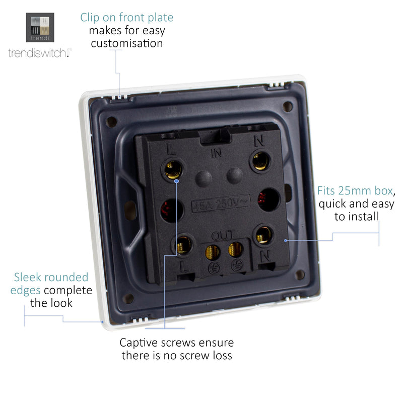 Load image into Gallery viewer, Trendi Switch ART-WHS2CG, Artistic Modern 45 Amp Neon Insert Double Pole Switch Cool Grey Finish, BRITISH MADE, (35mm Back Box Required), 5yrs Warranty - 54342
