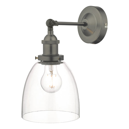 Dar Lighting ARV0761 Arvin Industrial Wall Light Antique Chrome with Clear Glass Shade - 34897