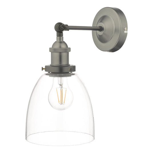 Dar Lighting ARV0761 Arvin Industrial Wall Light Antique Chrome with Clear Glass Shade - 34897