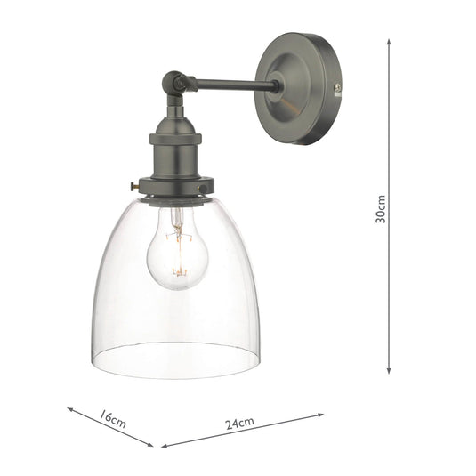 Dar Lighting ARV0761 Arvin Industrial Wall Light Antique Chrome with Clear Glass Shade - 34897