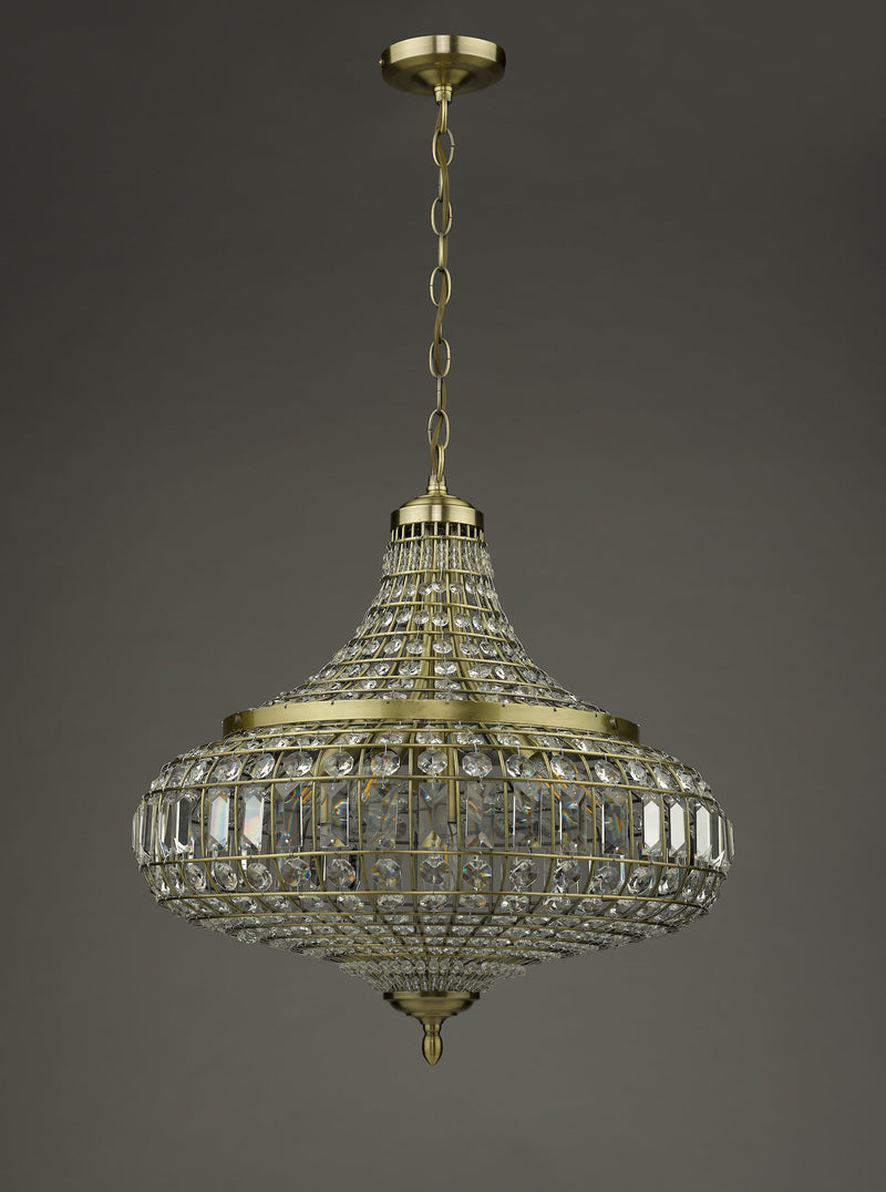 Load image into Gallery viewer, Dar Lighting ASM0675 Asmara 6 Light Pendant Antique Brass Crystal - 27129
