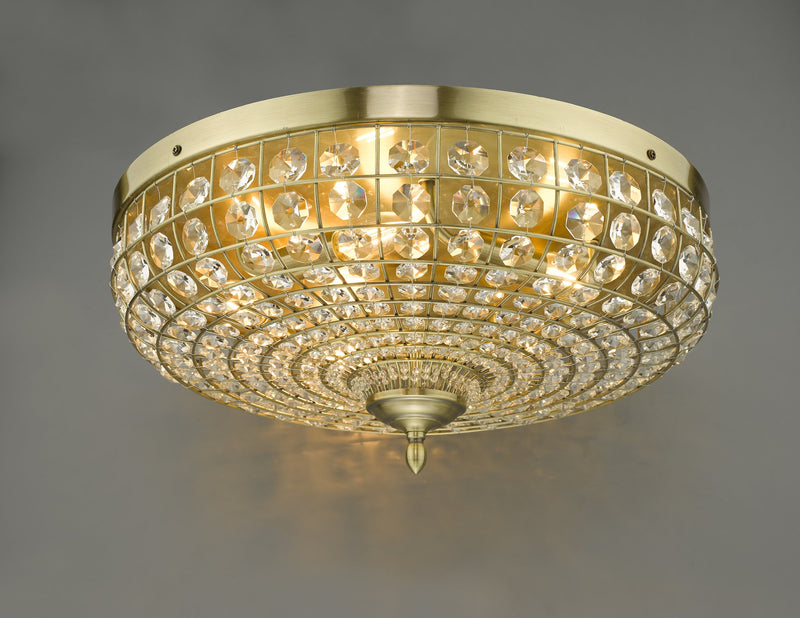 Load image into Gallery viewer, Dar Lighting ASM5475 Asmara 5 Light Flush Antique Brass Crystal - 27130
