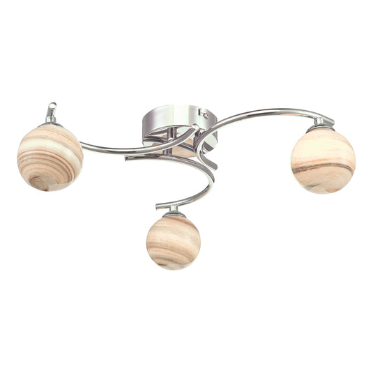 Dar Lighting ATI5350-07 Atiya 3 Light Semi Flush Ceiling Light Polished Chrome With Planet Style Glass - 34902