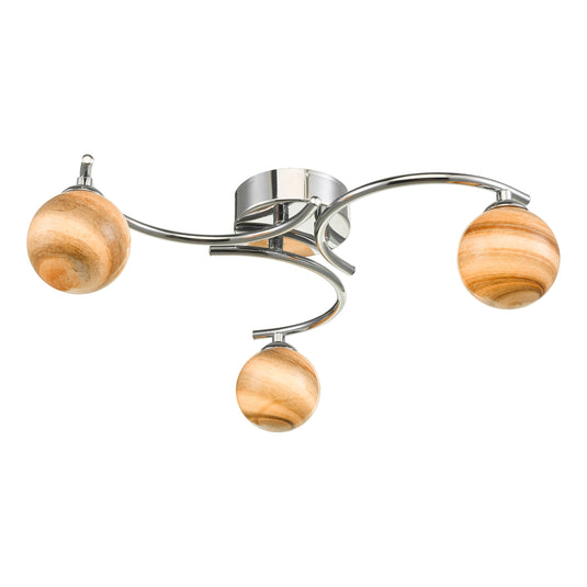 Dar Lighting ATI5350-07 Atiya 3 Light Semi Flush Ceiling Light Polished Chrome With Planet Style Glass - 34902