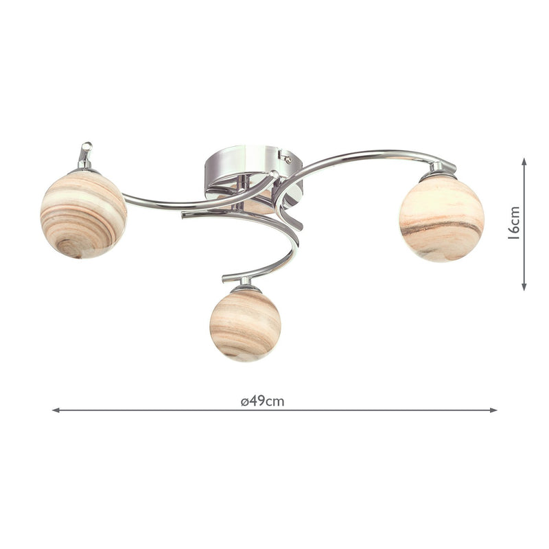 Load image into Gallery viewer, Dar Lighting ATI5350-07 Atiya 3 Light Semi Flush Ceiling Light Polished Chrome With Planet Style Glass - 34902
