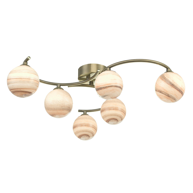 Load image into Gallery viewer, Dar Lighting ATI6475-07 Atiya 6 Light Semi Flush Ceiling Light Antique Brass With Planet Art Glass - 34905

