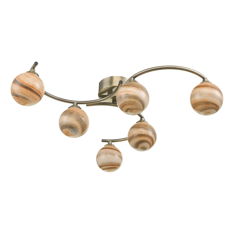 Load image into Gallery viewer, Dar Lighting ATI6475-07 Atiya 6 Light Semi Flush Ceiling Light Antique Brass With Planet Art Glass - 34905
