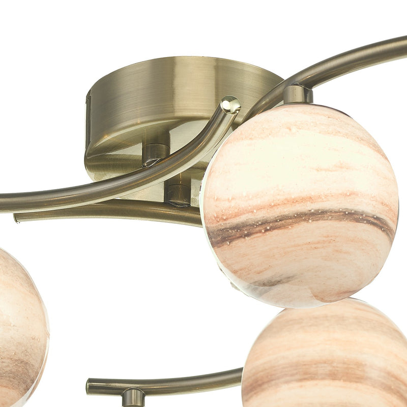 Load image into Gallery viewer, Dar Lighting ATI6475-07 Atiya 6 Light Semi Flush Ceiling Light Antique Brass With Planet Art Glass - 34905
