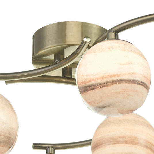 Dar Lighting ATI6475-07 Atiya 6 Light Semi Flush Ceiling Light Antique Brass With Planet Art Glass - 34905