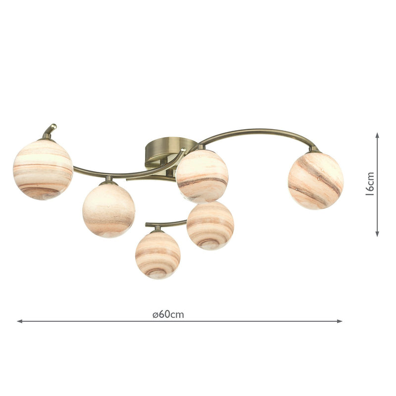 Load image into Gallery viewer, Dar Lighting ATI6475-07 Atiya 6 Light Semi Flush Ceiling Light Antique Brass With Planet Art Glass - 34905
