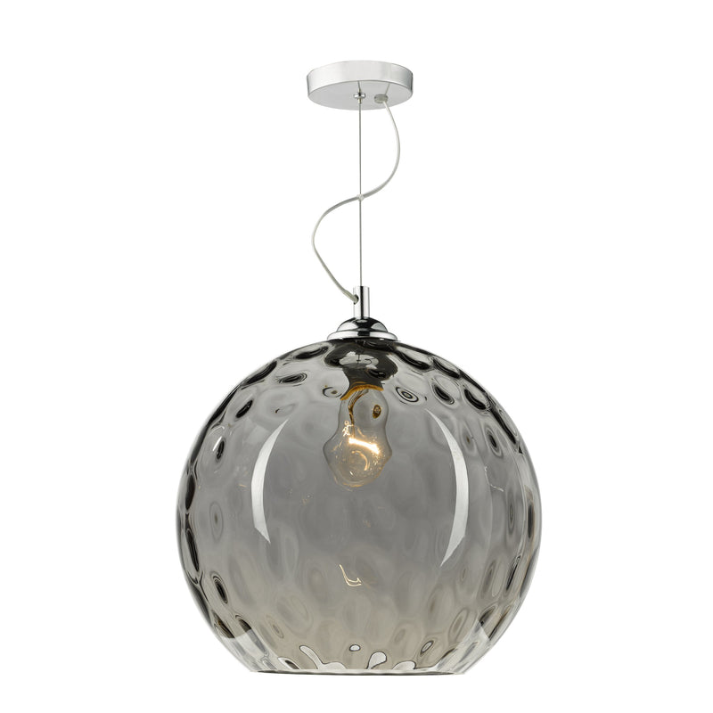 Load image into Gallery viewer, Dar Lighting AUL0110 Aulax 1 Light Pendant Silver Smoked Glass With Dimple Effect - 23193
