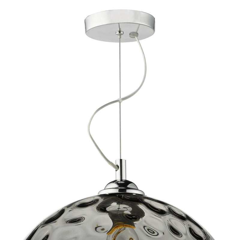 Load image into Gallery viewer, Dar Lighting AUL0110 Aulax 1 Light Pendant Silver Smoked Glass With Dimple Effect - 23193
