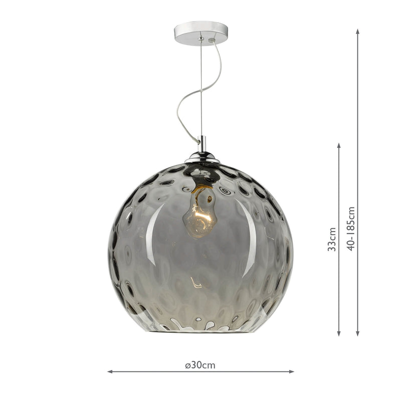 Load image into Gallery viewer, Dar Lighting AUL0110 Aulax 1 Light Pendant Silver Smoked Glass With Dimple Effect - 23193
