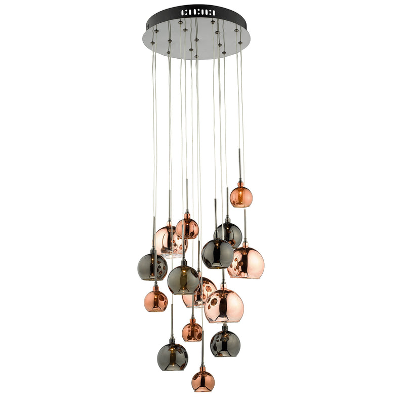 Load image into Gallery viewer, Dar Lighting AUR1564 Aurelia 15 Light Cluster Pendant with Copper &amp; Bronze Glass Shades - 21738
