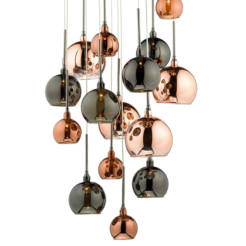 Load image into Gallery viewer, Dar Lighting AUR1564 Aurelia 15 Light Cluster Pendant with Copper &amp; Bronze Glass Shades - 21738
