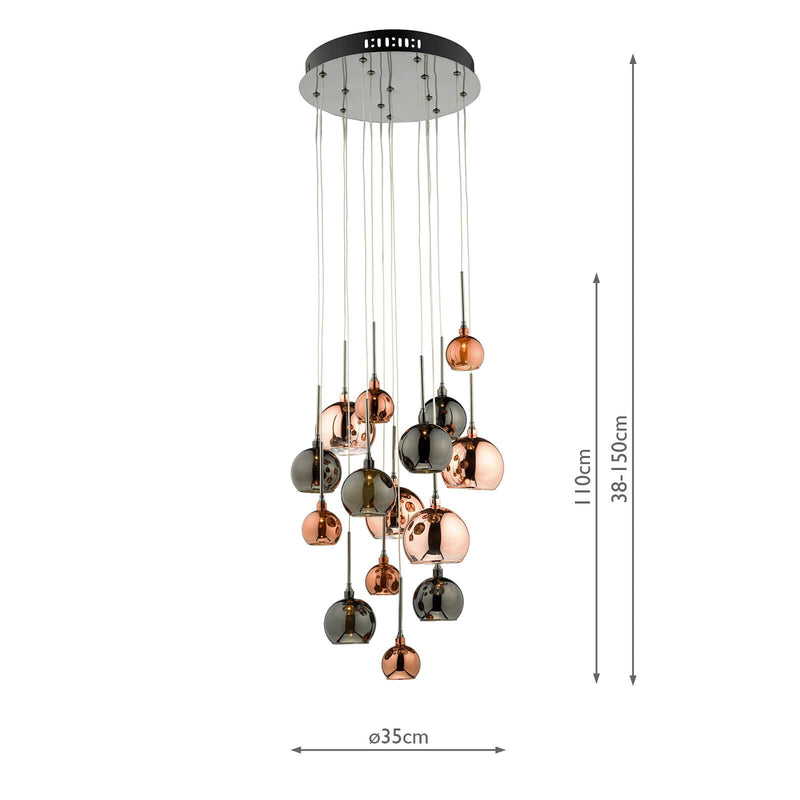 Load image into Gallery viewer, Dar Lighting AUR1564 Aurelia 15 Light Cluster Pendant with Copper &amp; Bronze Glass Shades - 21738
