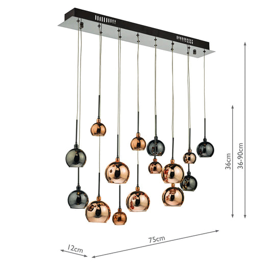 Dar Lighting AUR6264 Aurelia 15lt Bar Pendant Black Chrome & Multi Colour - 22890