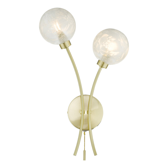 Dar Lighting AVA0941 Avari 2 Light Wall Light Satin Brass Glass - 34906