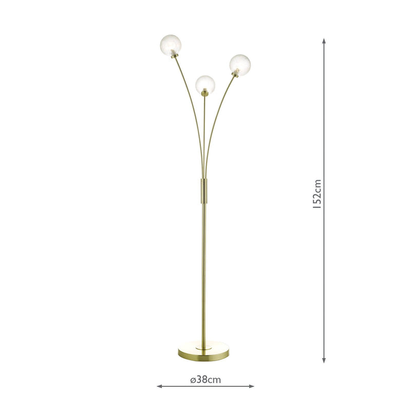 Load image into Gallery viewer, Dar Lighting AVA4941 Avari 3 Light Floor Lamp Satin Brass And Clear Frosted Glass - 25046
