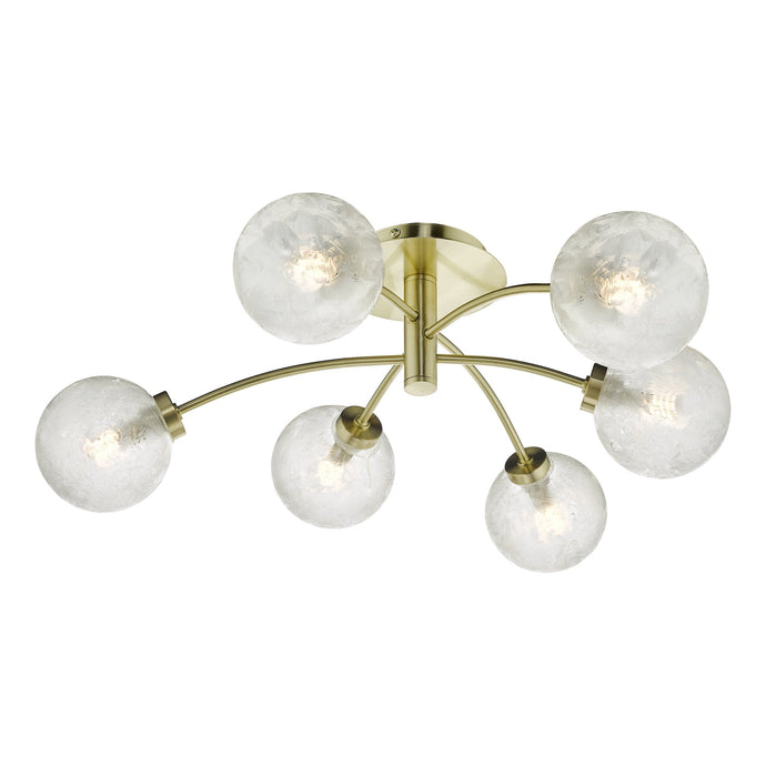Dar Lighting AVA6441 Avari 6 Light Semi Flush Satin Brass And Clear Frosted Glass - 25812