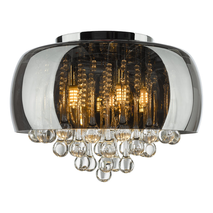 Dar Lighting AVI5410 Aviel 5 Light Flush Smoked Shade With Clear Glass Droppers - 36869