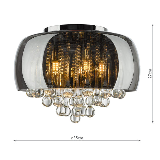 Dar Lighting AVI5410 Aviel 5 Light Flush Smoked Shade With Clear Glass Droppers - 36869