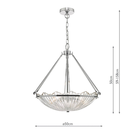 Dar Lighting AVR0350 Avril 3lt Pendant Polished Nickel & Glass - 34909