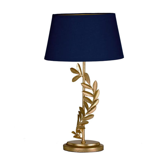 Laura Ashley LA3734602-Q Archer Table Lamp Leaf Design in Gold with Navy Blue Shade