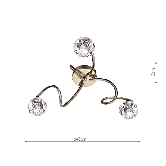 Dar Lighting BAB5375 Babylon 3 Light Semi Flush Antique Brass - 17323