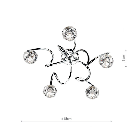 Dar Lighting BAB5450 Babylon 5 Light Semi Flush Polished Chrome - 17325