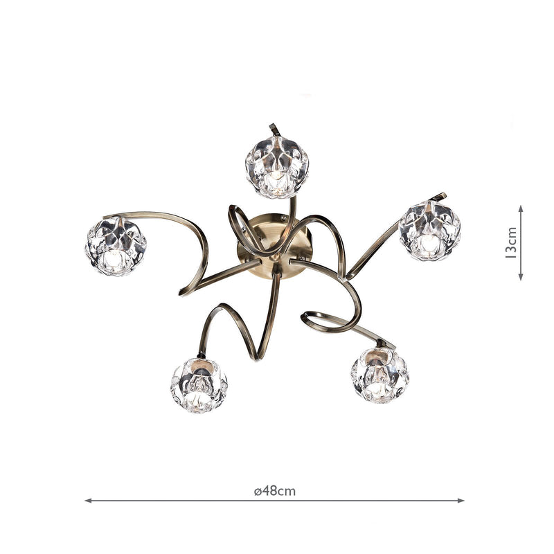 Load image into Gallery viewer, Dar Lighting BAB5475 Babylon 5 Light Semi Flush Antique Brass - 17324
